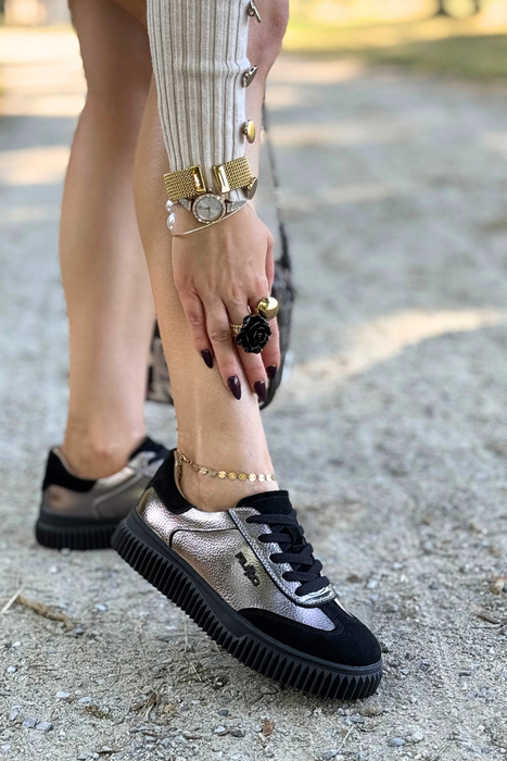 Metaliczne sneakersy skórzane na platformie Filippo