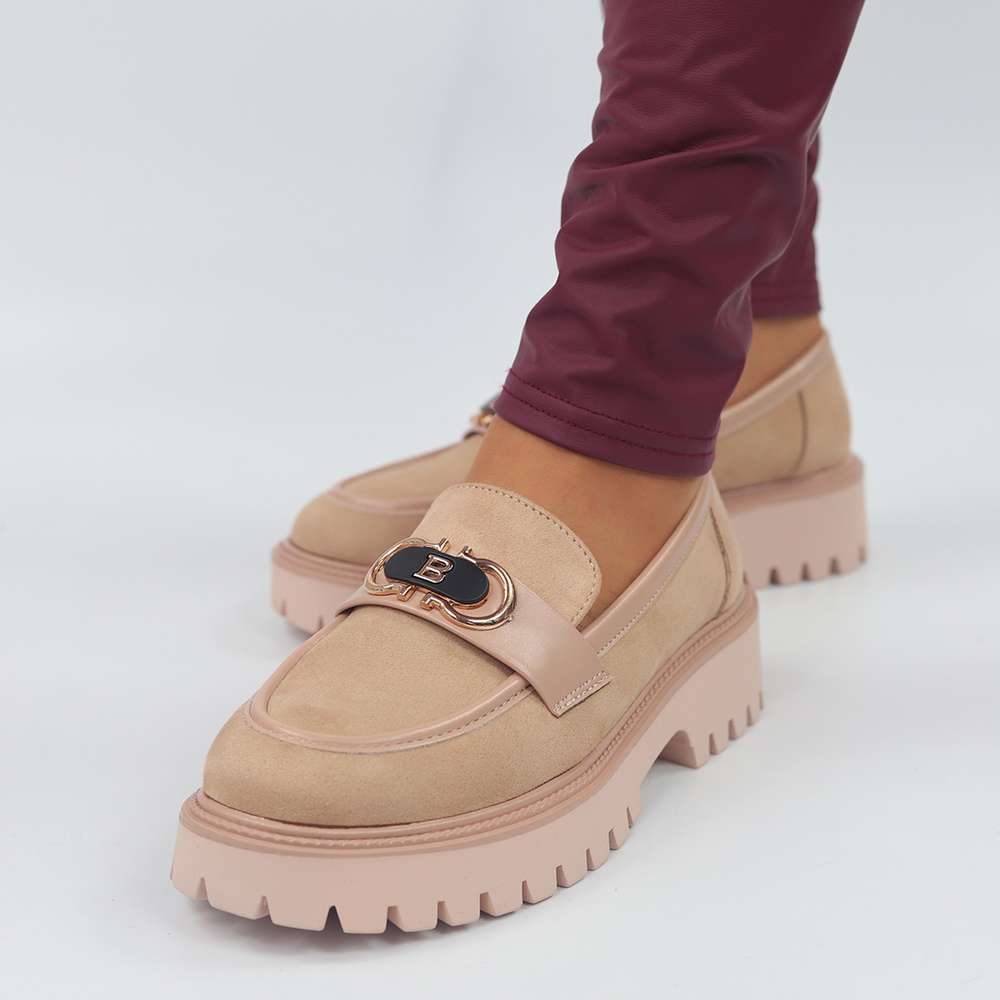 Бежеві замшеві мокасини на платформі Potocki