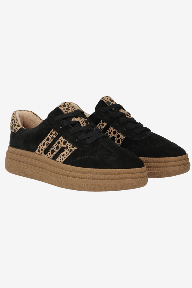 Sneakersy damskie czarne ze skóry zamszowej z panterkowym wzorem Filippo