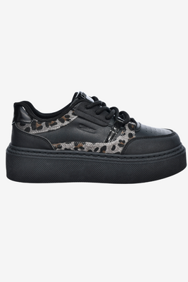 Czarne sneakersy na grubej platformie z ekoskóry z motywem panterki Big Star