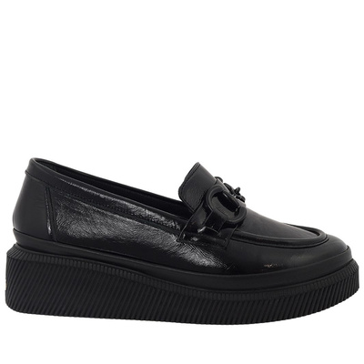 Sneakersy damskie lakierowane czarne Ravini