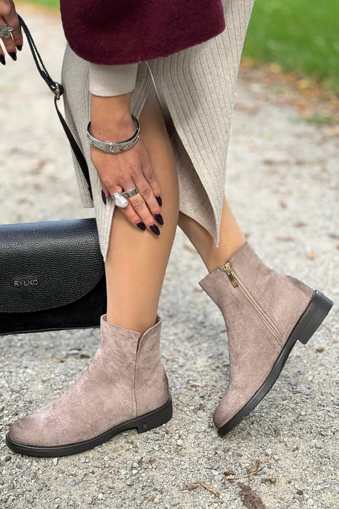 Khaki botki zamszowe na zamek