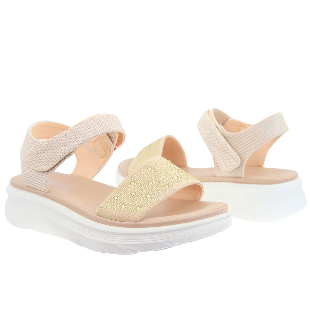 Sandały na rzep na koturnie beżowe Potocki