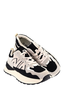 Sneakersy damskie na platformie biało czarne sznurowane