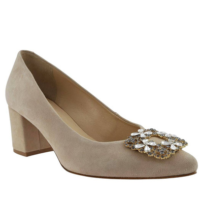 Beżowe czółenka damskie na obcasie skórzane Eksbut