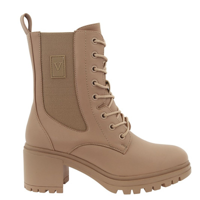 Botki na klocku damskie trapery beżowe Vinceza