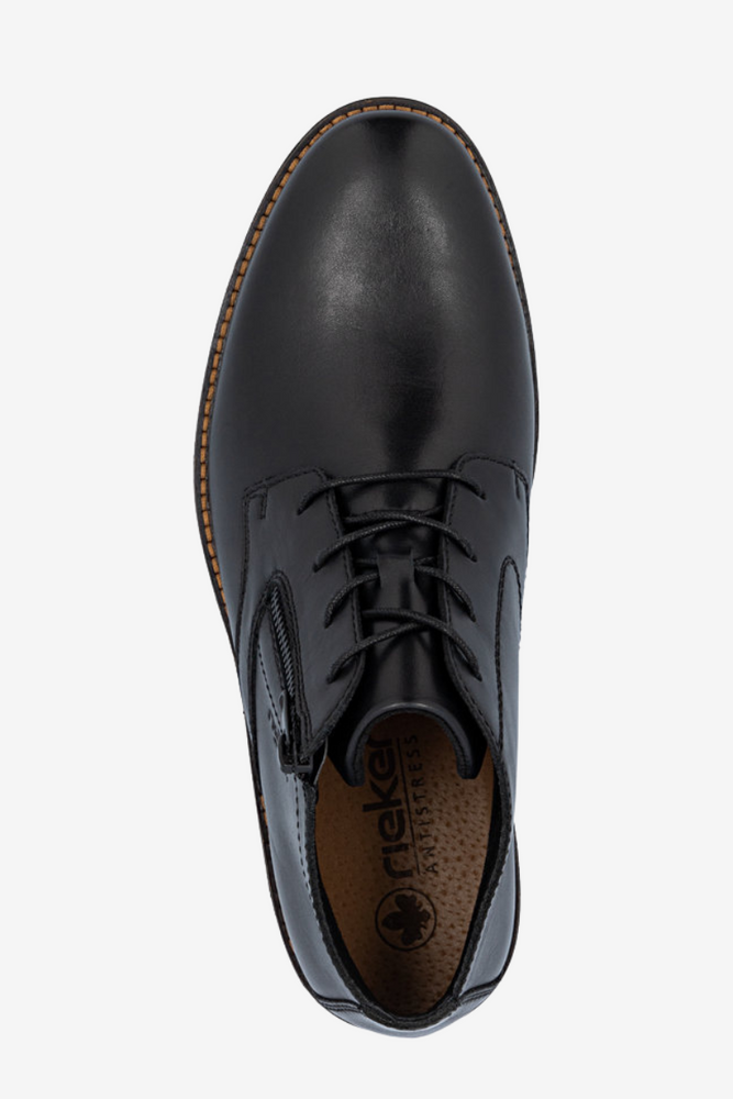 Skórzane trzewiki męskie Rieker czarne z wiązaniem płaska podeszwa