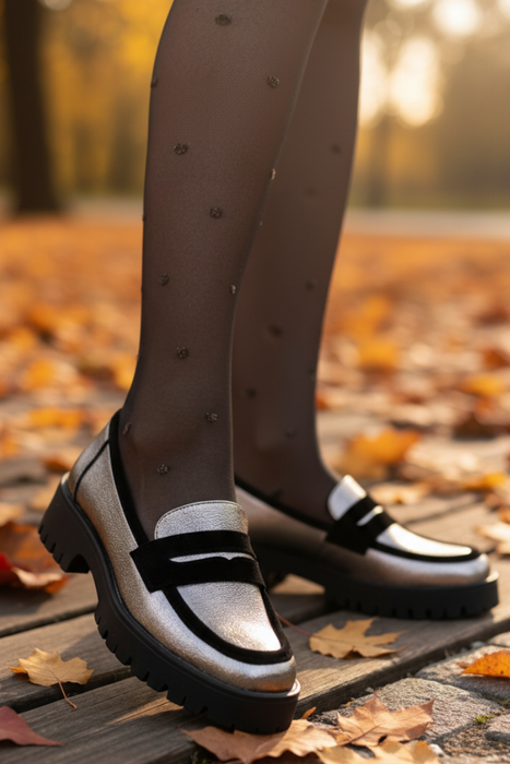 Золоті мокасини на платформі з ланцюжком