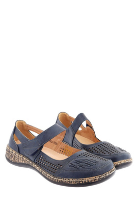 Granatowe półbuty ażurowe na rzep płaskie 