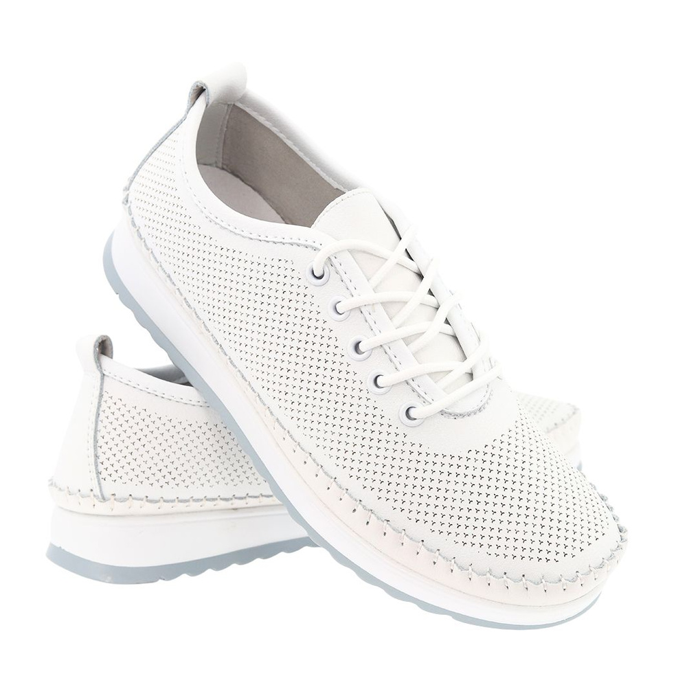Półbuty skórzane ażurowe białe Vinceza