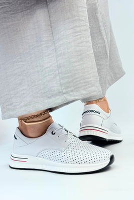 Półbuty skórzane ażurowe białe na koturnie Filippo 