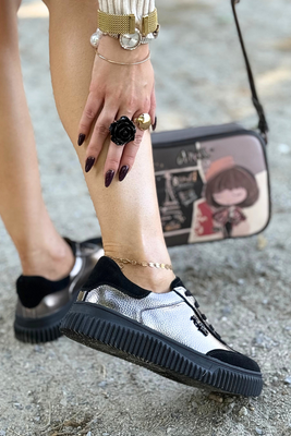 Metaliczne sneakersy skórzane na platformie Filippo