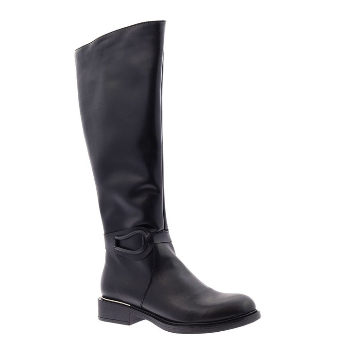 Skórzane kozaki damskie czarne na niskim obcasie Lemar