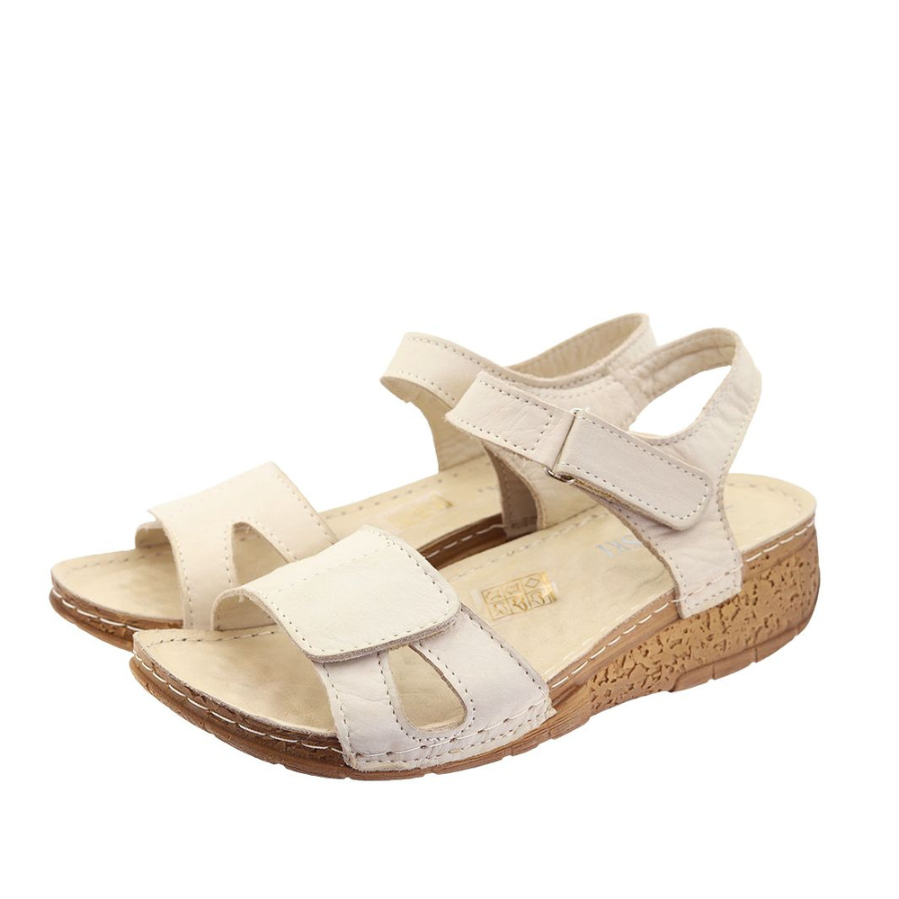 Skórzane sandały beżowe na rzep na T. Sokolski