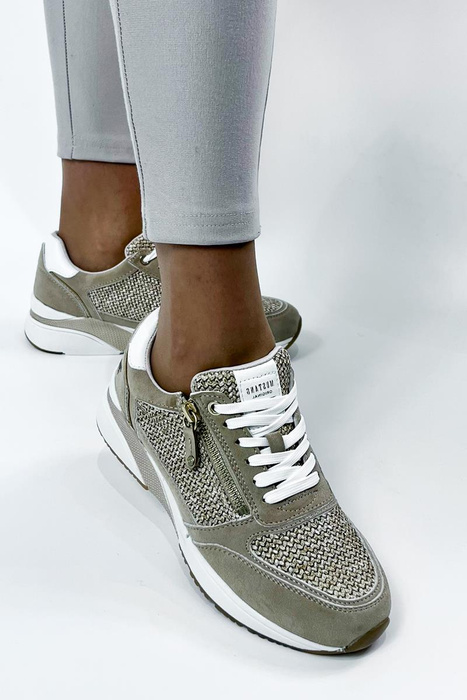 Sneakersy damskie zamszowe beżowe sznurowane z zamkiem