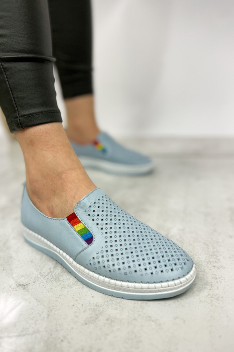 Stylowe niebieskie półbuty sportowe skórzane ażurowe