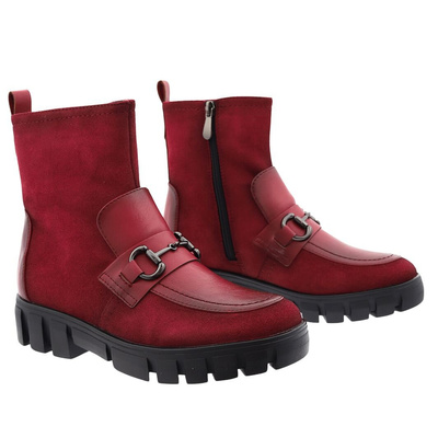 Botki workery czerwone z zamszu ocieplone na zamek