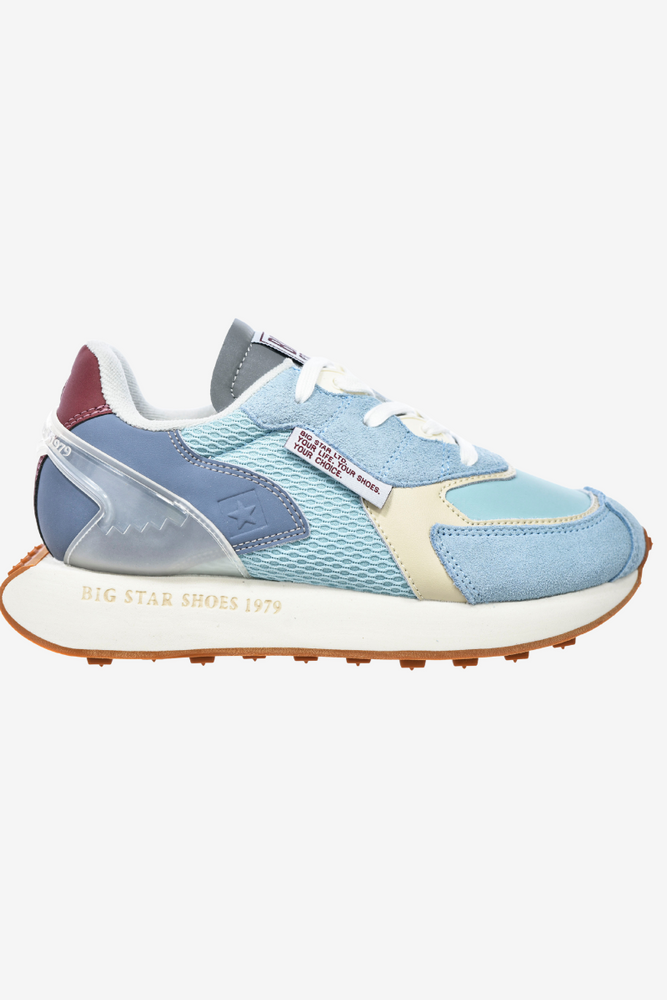 Niebieskie sneakersy ze skóry i zamszu na platfoemie Big Star