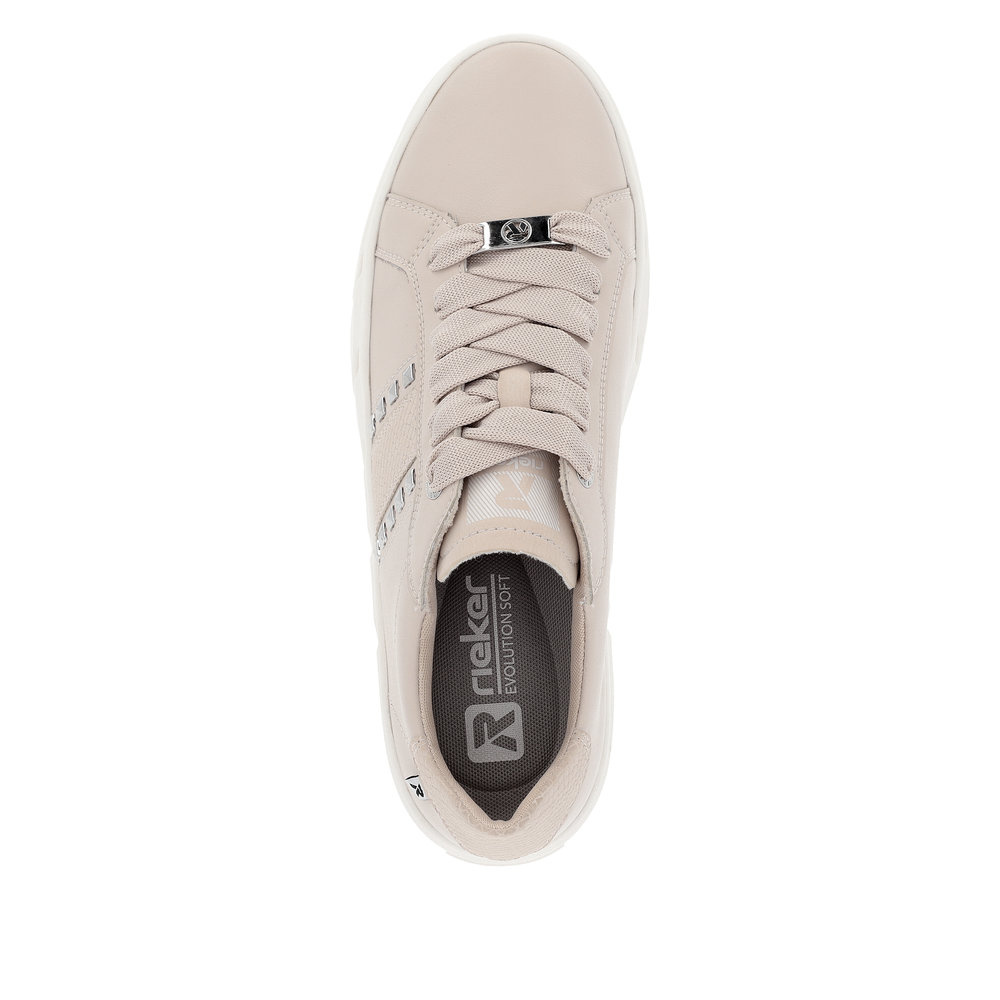 Sneakersy skórzane na platformie różowe Rieker