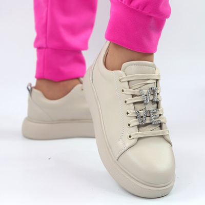 Sneakersy skórzane beżowe na platformie Vinceza