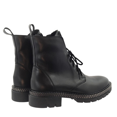 Trzewiki skórzane wyższe czarne Kordel