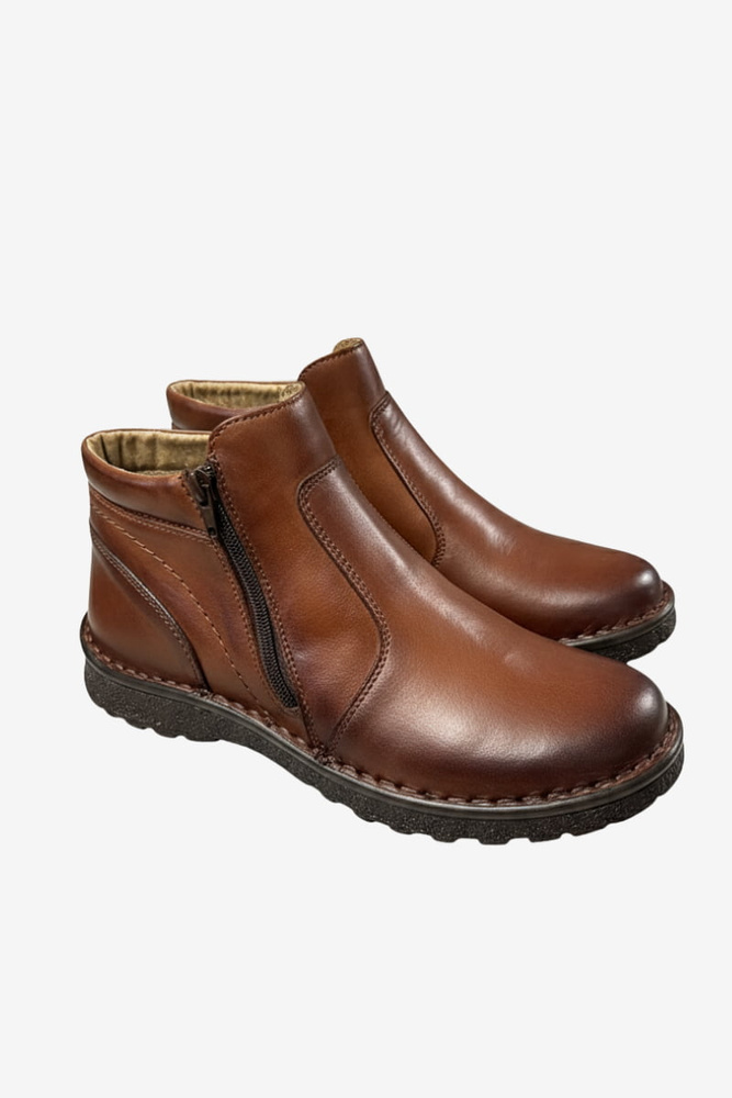 Trzewiki męskie skórzan ocieplane na zamek brązowe