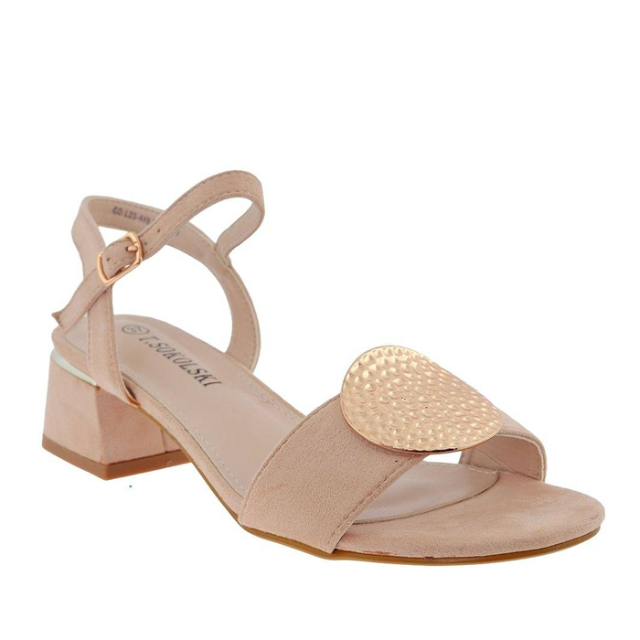 Бежеві замшеві босоніжки на низькому каблуці T. Sokolski