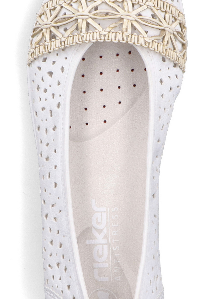 Baleriny ażurowe białe z ekoskóry na platformie Rieker