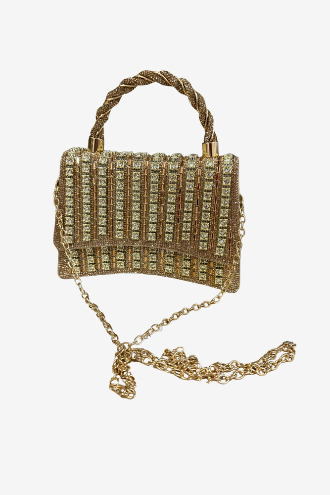 Torebka wizytowa z cyrkoniami na magnes w kolorze złotym