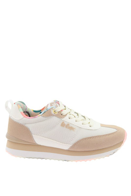 Sneakersy damskie biało beżowe sznurowane