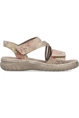 Beżowe sandały skórzane na rzep Rieker