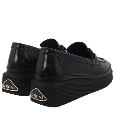 Sneakersy damskie lakierowane czarne Ravini