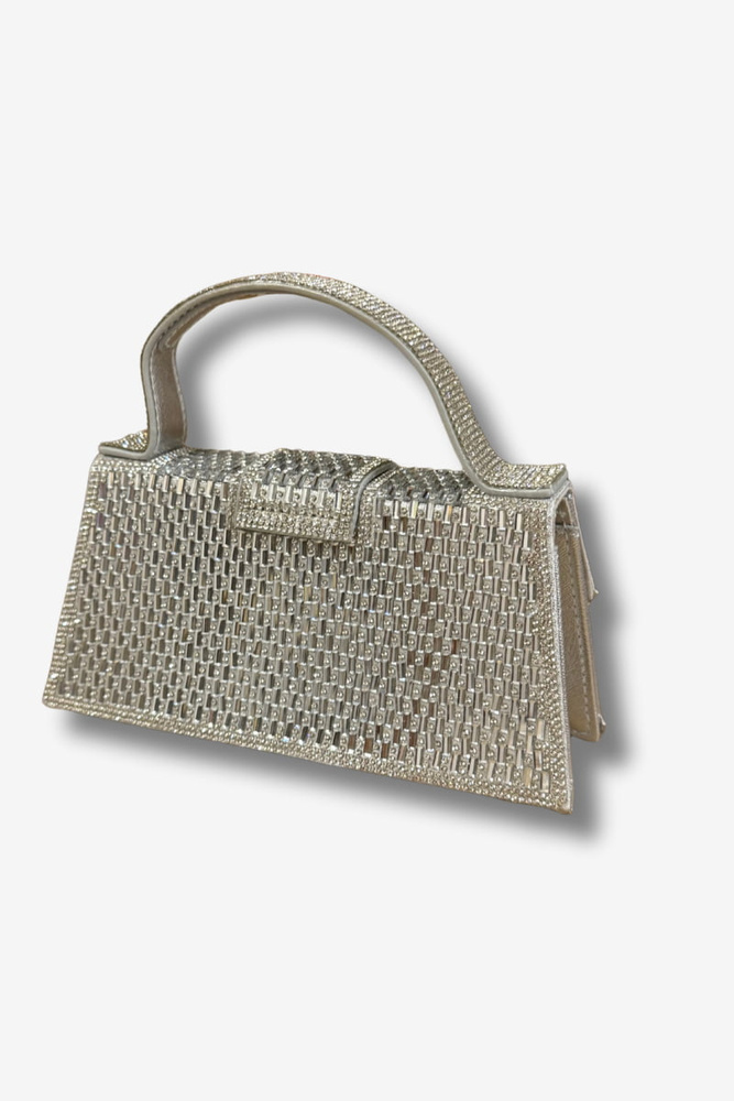 Torebka damska z cyrkoniami usztywniana do ręki srebrna