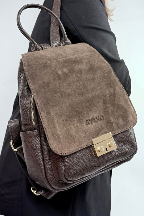 Plecak damski skórzany z klamrą na zamek czekoladowy