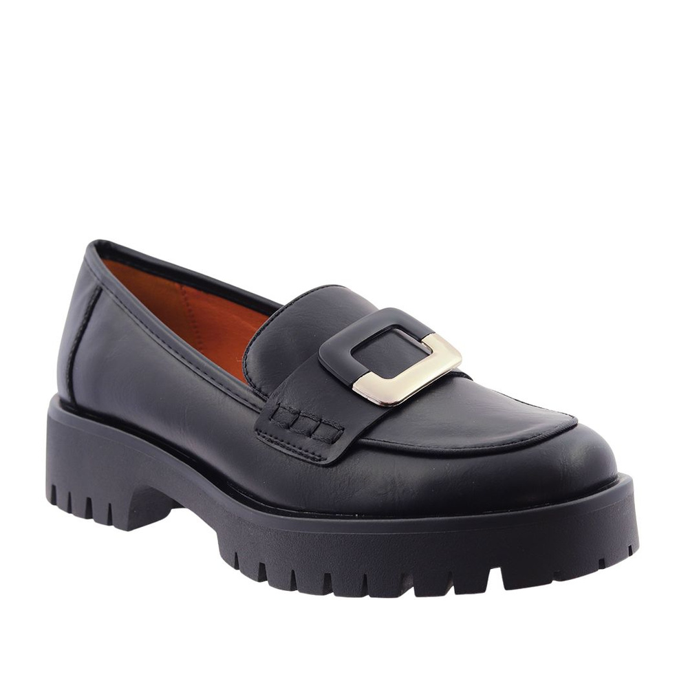 Mokasyny czarne wsuwane z klamerką na platformie