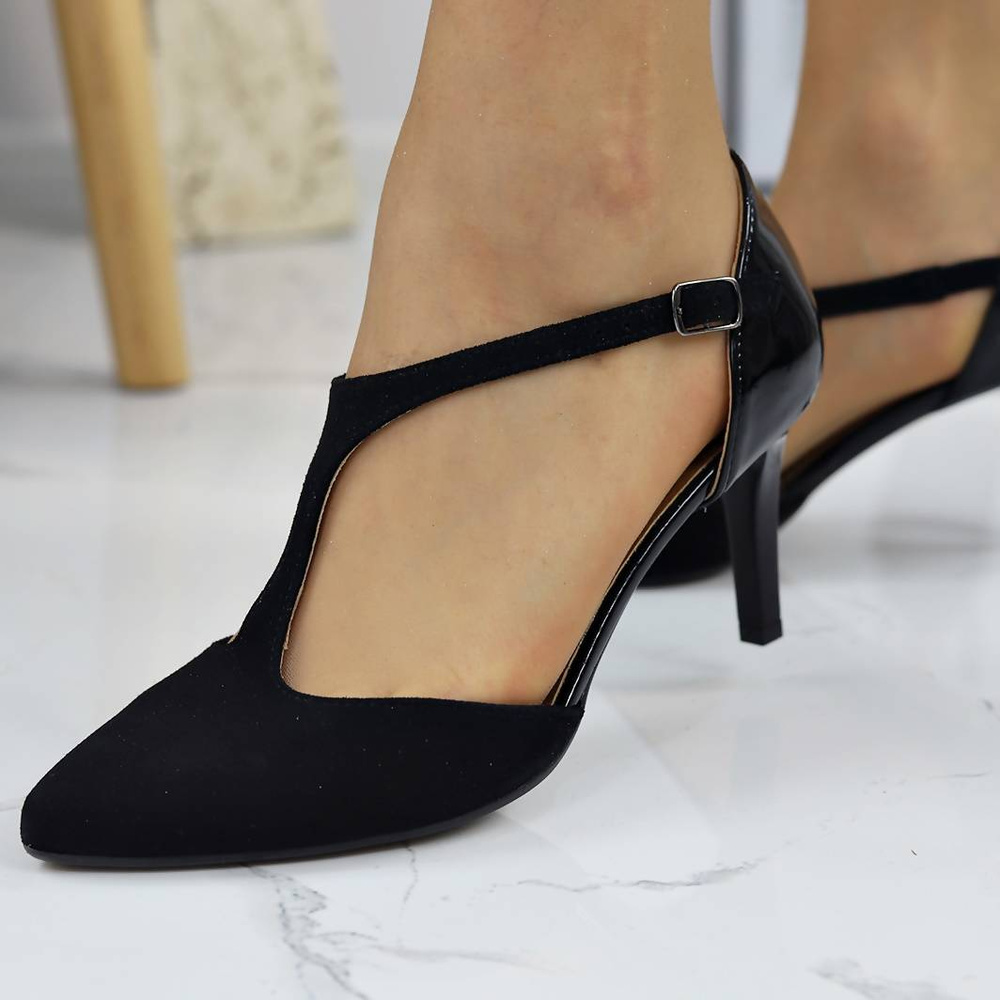 Czarne eleganckie szpilki damskie skórzane Darex