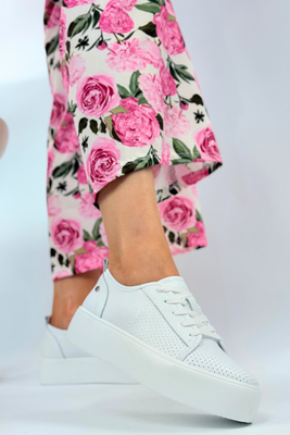 Sneakersy skórzane białe na grubej platformie Filippo