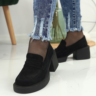 Skórzane półbuty czarne na obcasie Filippo