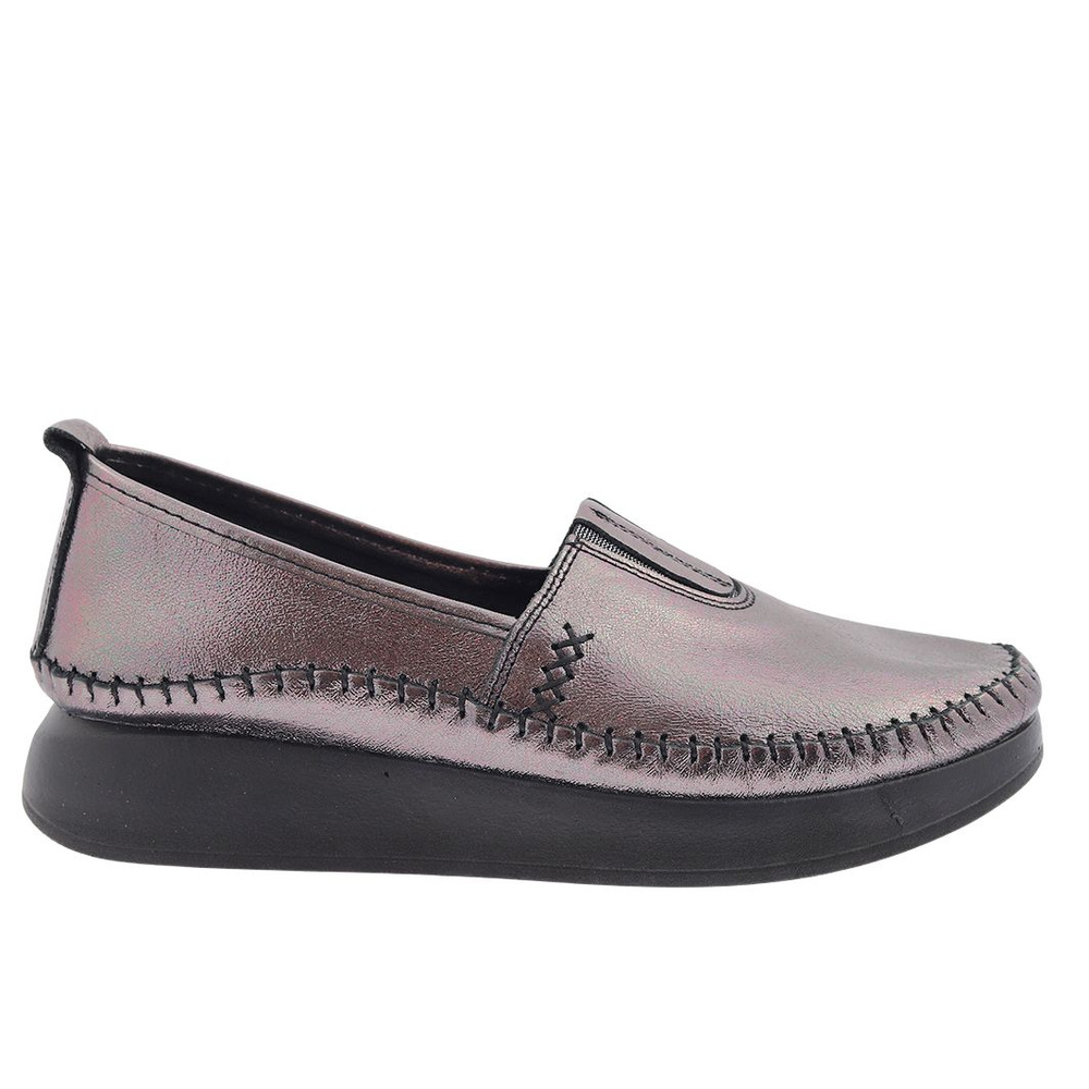 Платинові шкіряні лофери зі сліпонами на платформі