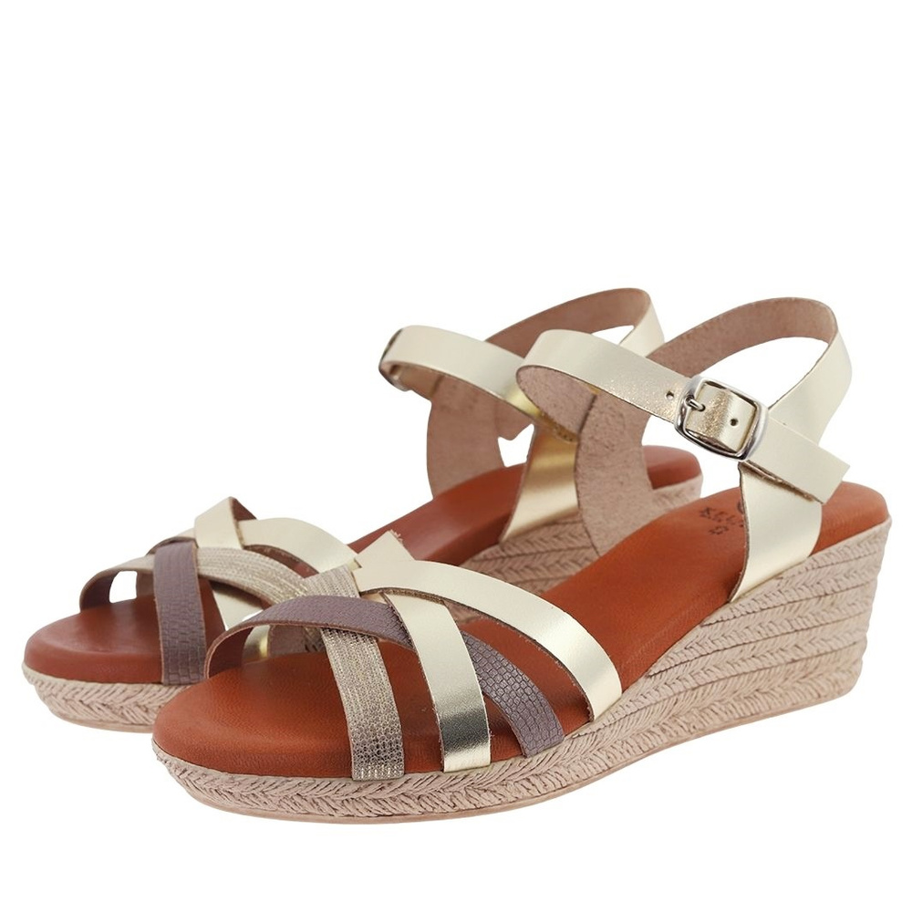 Sandały na koturnie platynowe Kelara