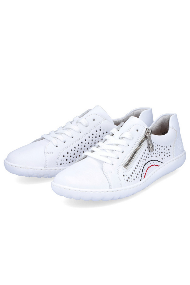 Półbuty sportowe skórzane ażurowe białe płaskie Rieker