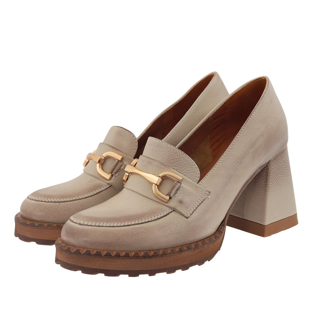 Бежеві шкіряні туфлі на високому каблуці Exquisite