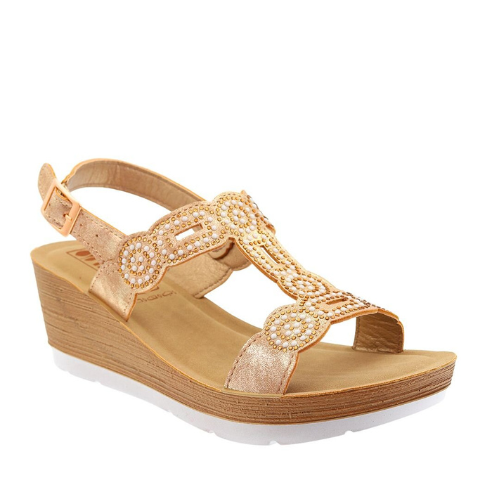 Платинові босоніжки з прикрасами на верху та танкетці Inblu