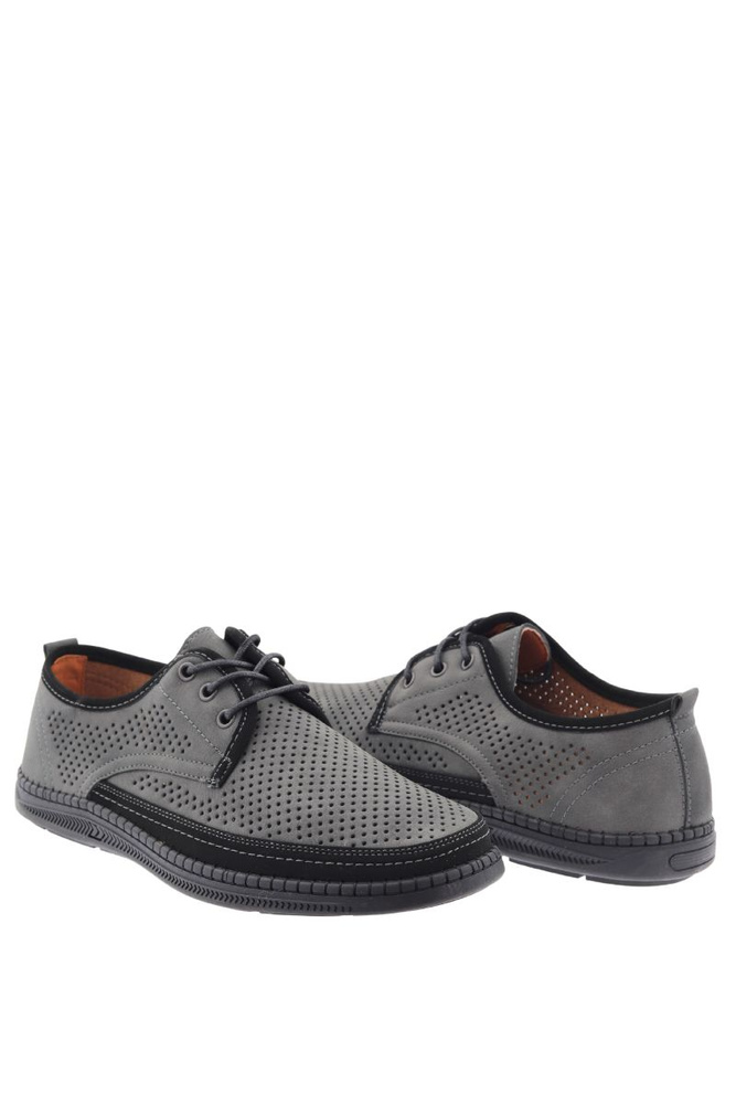 Półbuty męskie szare perforowane z ekoskóry