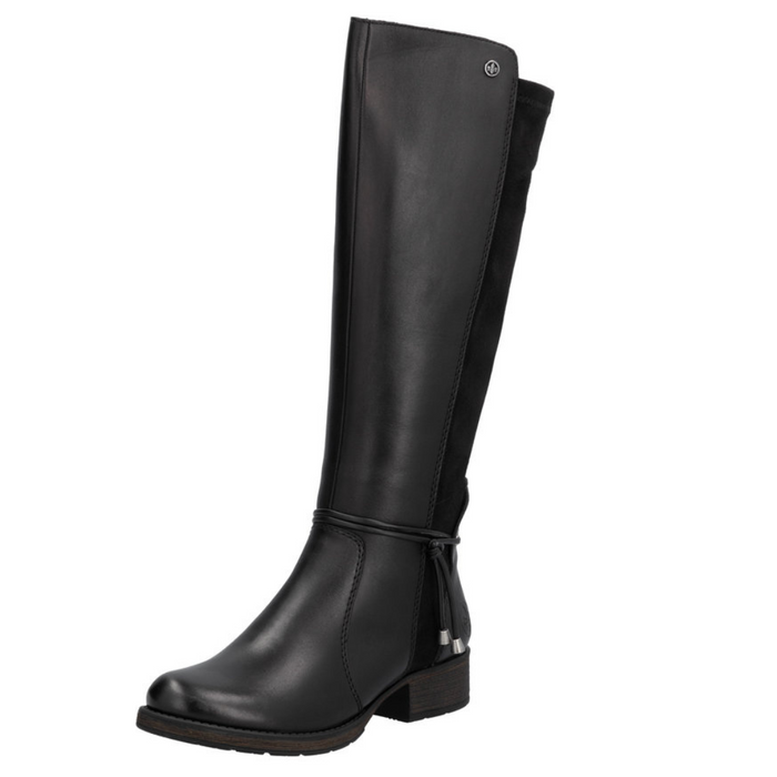 Чорні шкіряні чоботи вище коліна на блискавці Rieker