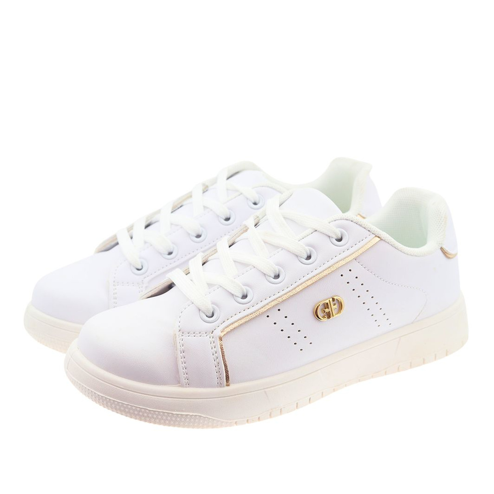 Білі кросівки на шнурівці на платформі з золотими вставками