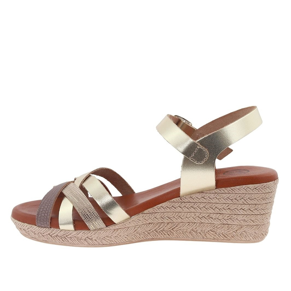 Sandały na koturnie platynowe Kelara