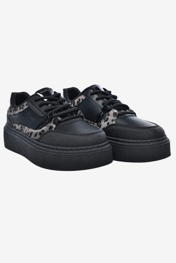 Czarne sneakersy na grubej platformie z ekoskóry z motywem panterki Big Star