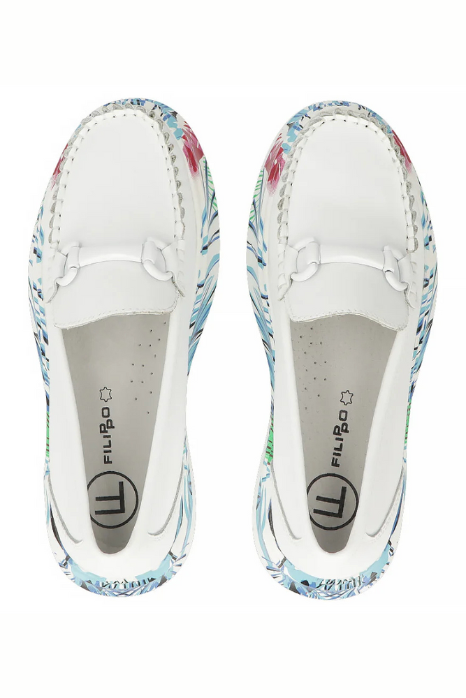 Białe skórzane półbuty wsuwane z kolorową platformą Filippo