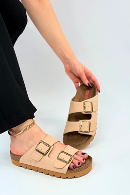 Klapki zamszowe beżowe na platformie Big Star